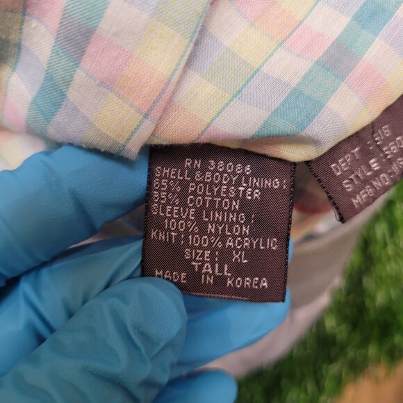 VTG 80s Par Four Golf Jacket Mens XL Tall Gray Pastel Plaid Lined Bomber - Picture 9 of 9